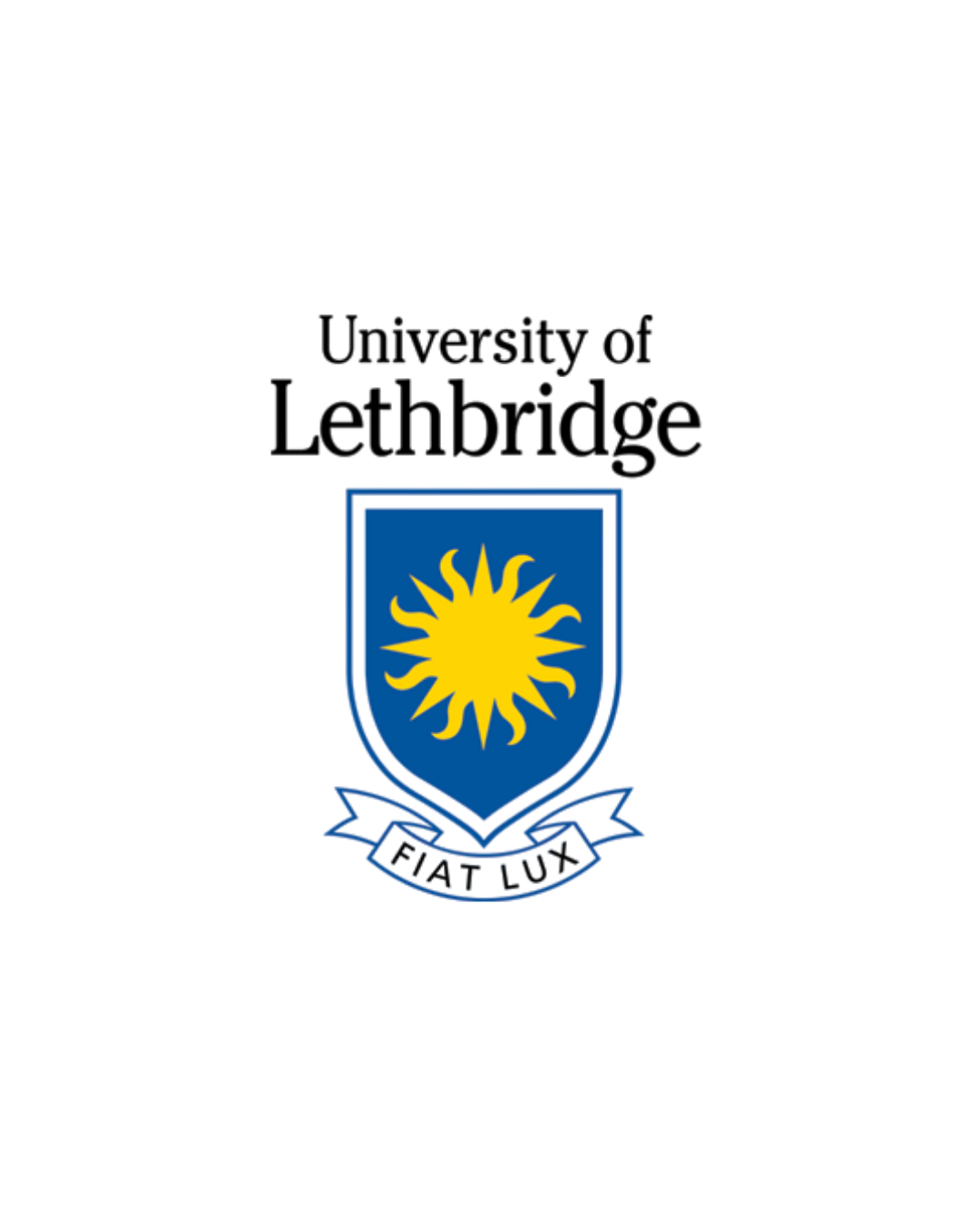 The logo of the University of Lethbridge, featuring a yellow sunburst emblem on a blue shield and the Latin motto 'Fiat Lux' beneath it.