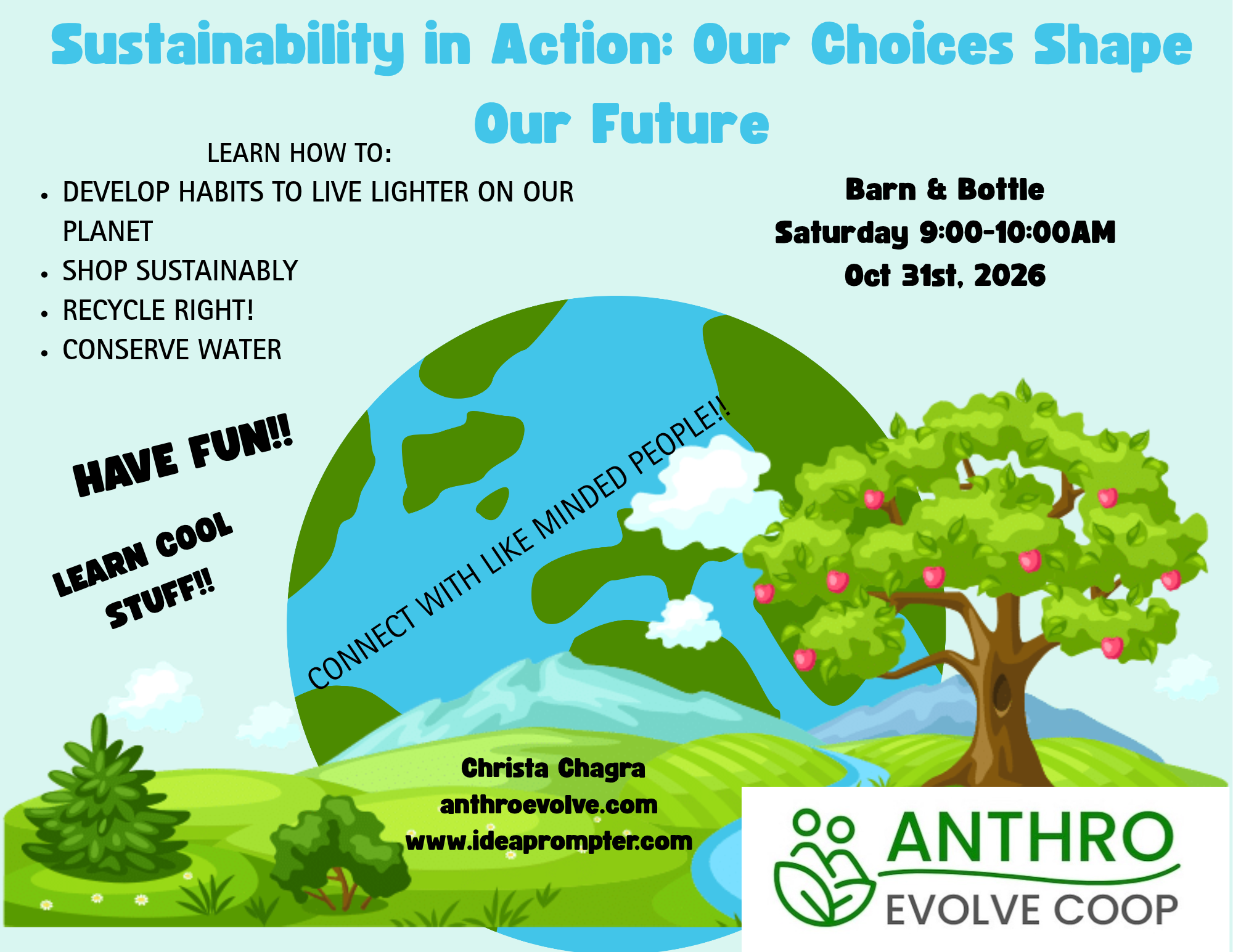 Saturday | Oct 31st | 9-10am | Sustainability in Action: Our Choices Shape Our Future