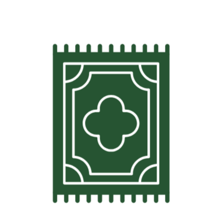 Illustration of a green patterned rug or carpet with a central cross-like design.