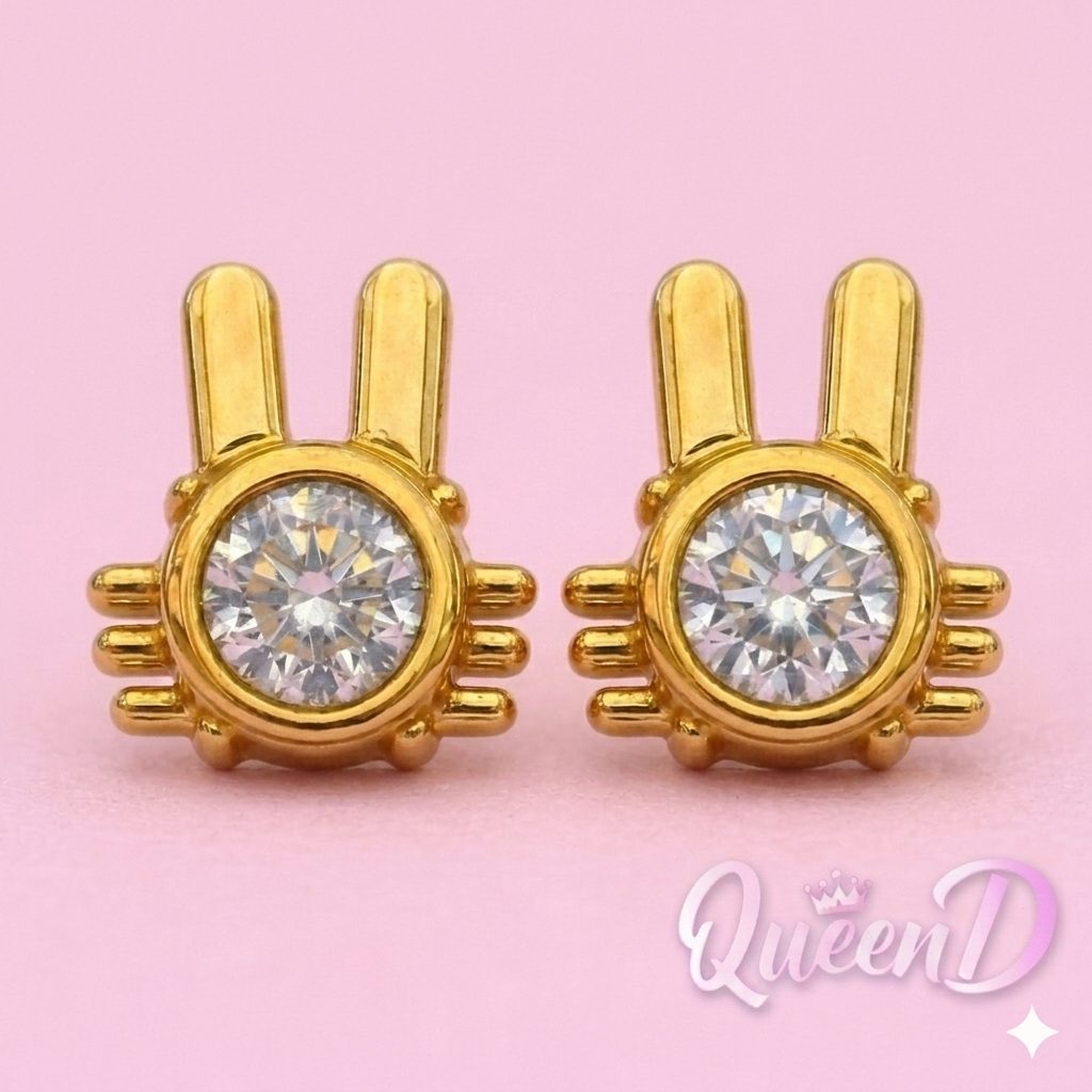 Queen D – Golden Bunny Charm Earrings