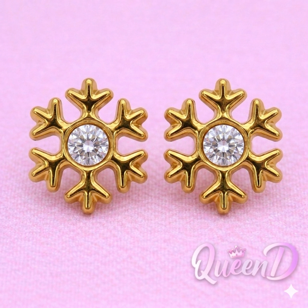 Queen D – Golden Snowflake Spark Earrings