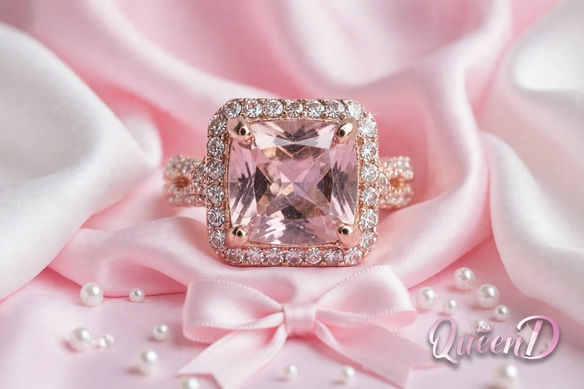 Pink Ring Solitaire with small rhinestones