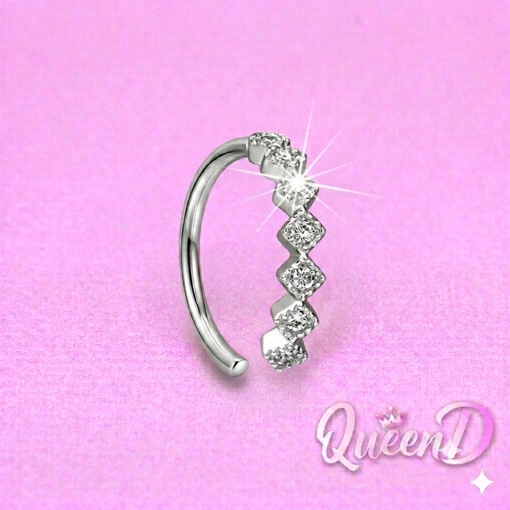 Queen D – Silver Diamond Row Nose Piercing