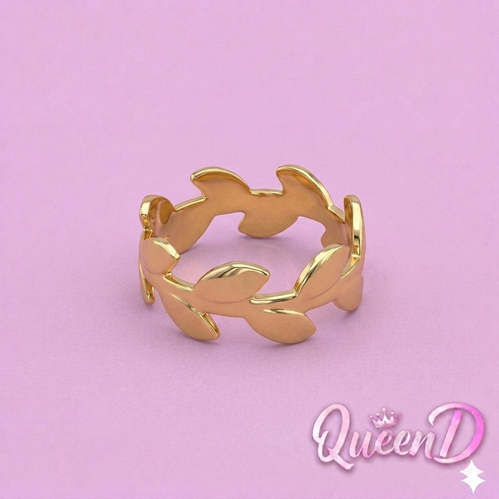 Queen D – Golden Leaf Adjustable Ring