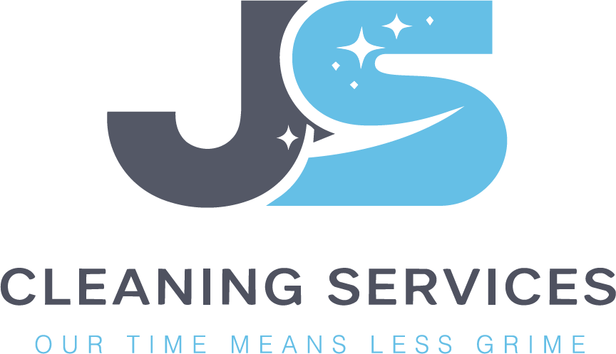 Logo for J's Cleaning Services with the slogan 'Our Time Means Less Grime'