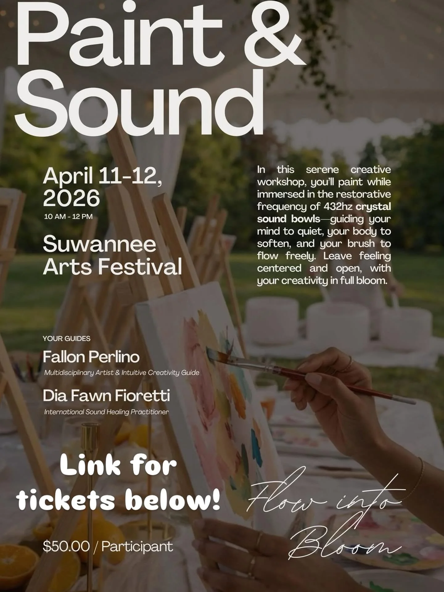 April 11th:
https://www.suwaneeartscenter.org/service-page/paint-and-sound?referral=service_list_widget

April 12th:
https://www.suwaneeartscenter.org/service-page/paint-and-sound-1
.
.
.
.
.
.
.
.
#soundbath #soundhealing #immersiveart #immersivesou