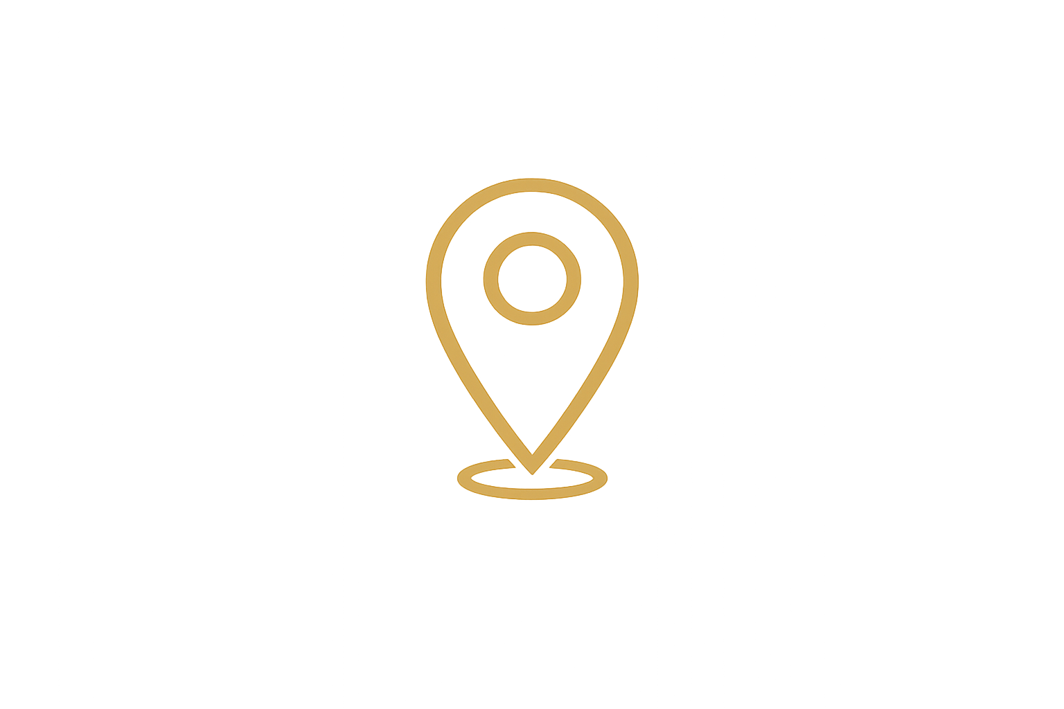 Gold location pin icon on a black background.