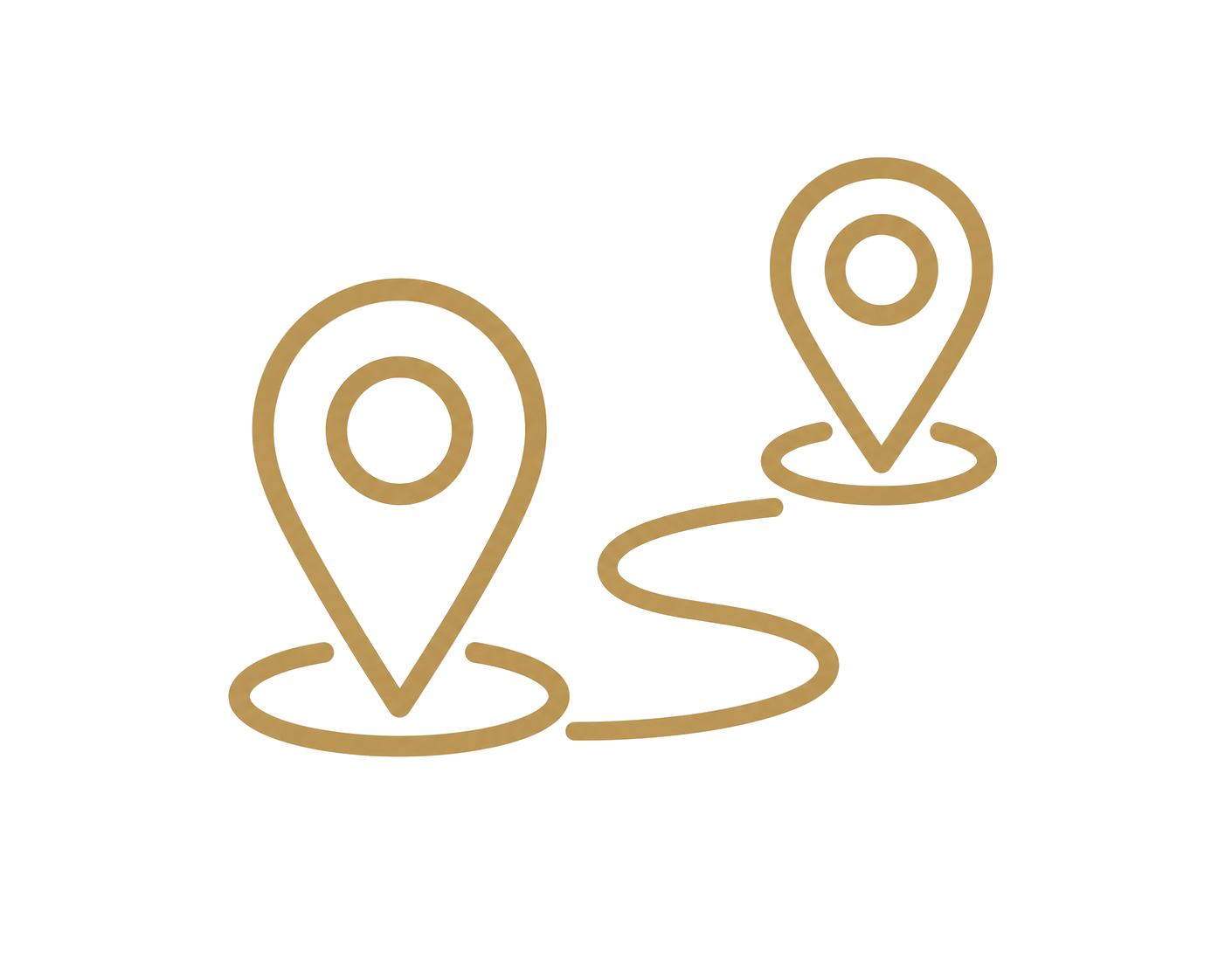 Illustration of a path with two location markers indicating a journey or route.