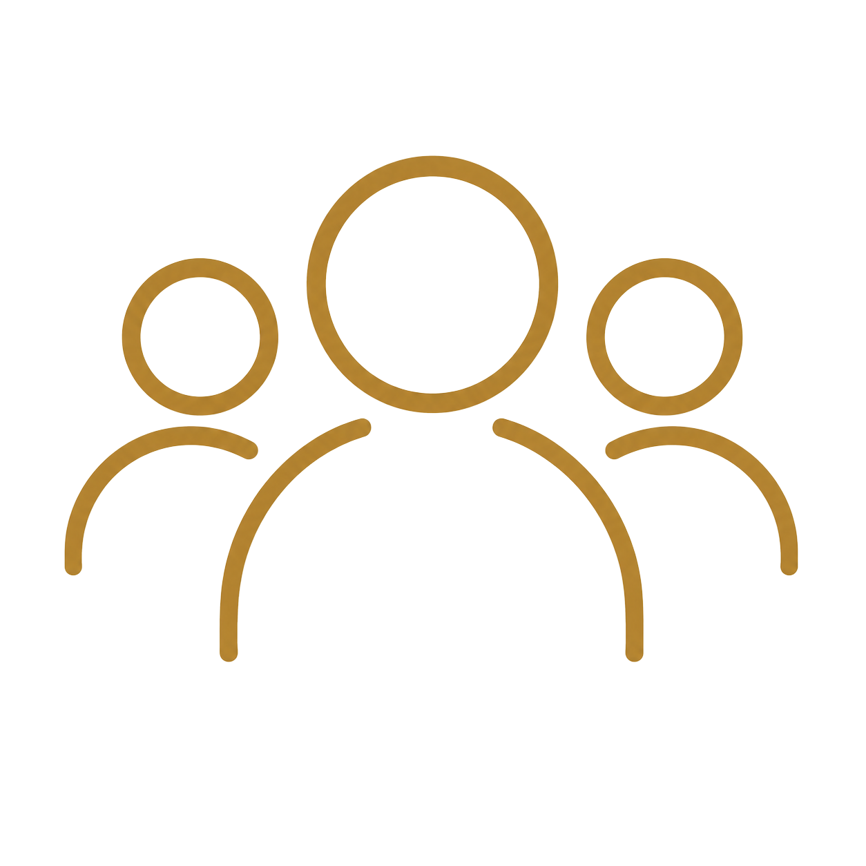 Simple gold outline icon of three people standing together.