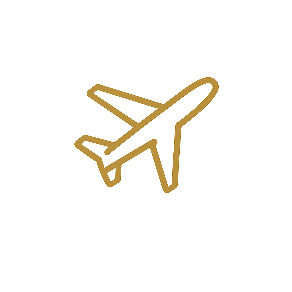 Gold outline of an airplane on a black background