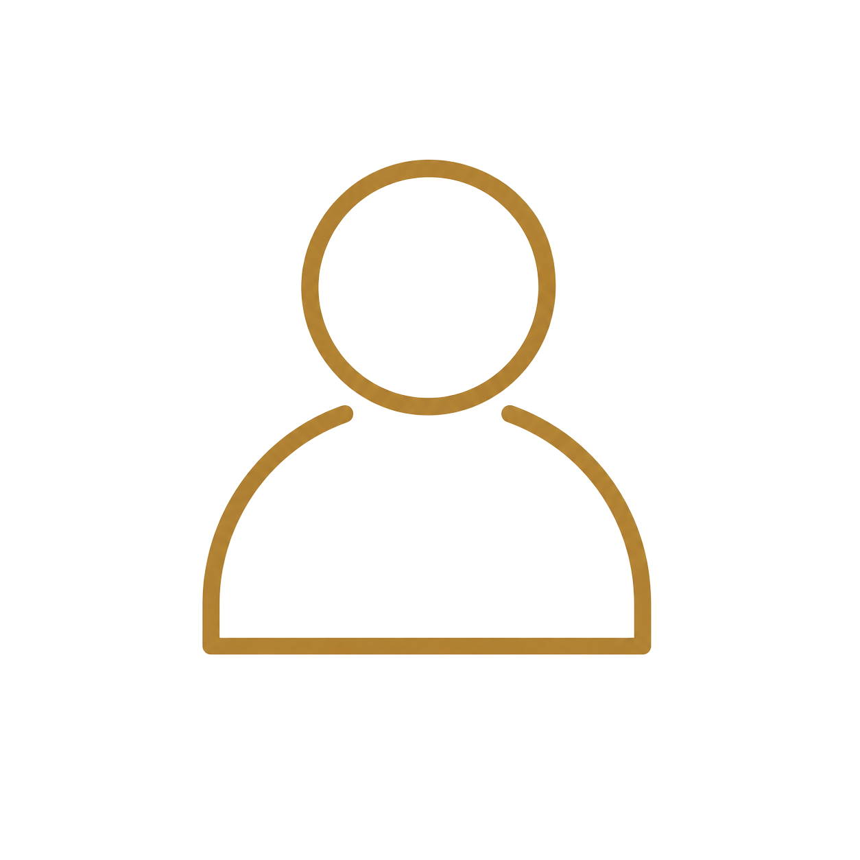Outline of a person with a circular head and a curved rectangular body, all outlined in gold.
