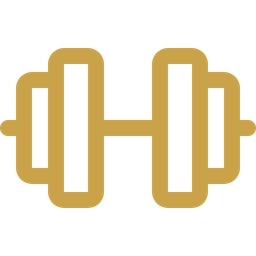 Graphic of a gold dumbbell with black outline on a white background.