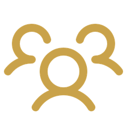 Golden icon of three people connected in a circular arrangement.