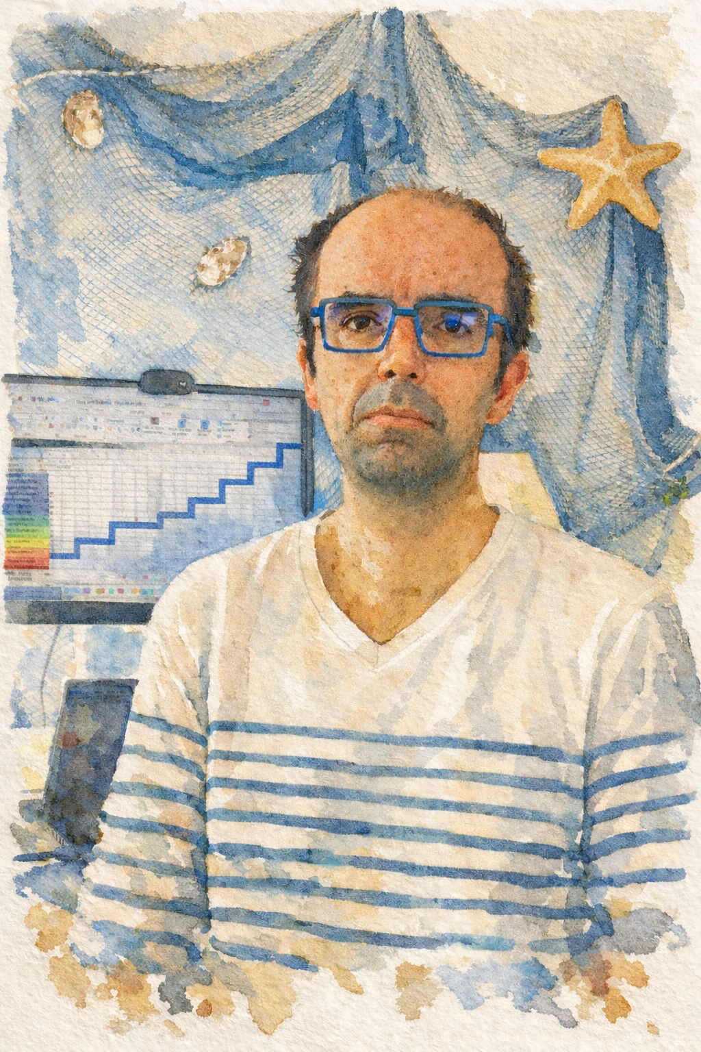 Portrait illustré de Laurent Atienza, fondateur de PANACHE & CO, présenté dans l'univers de la marque.