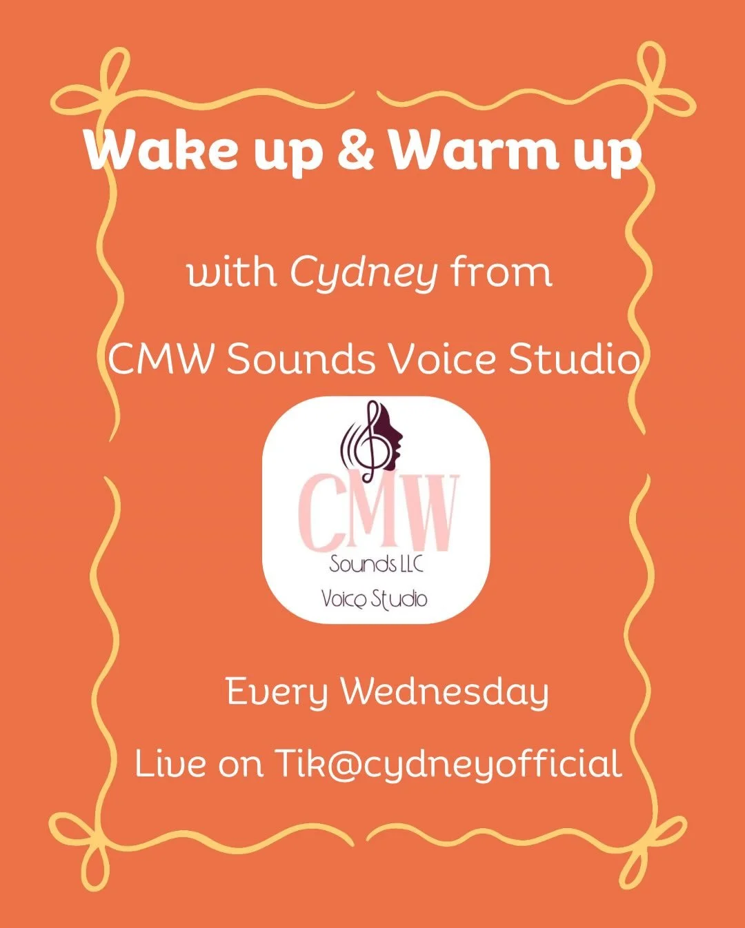 Wake Up &amp; Warm Ups are here to stay! 🎶✨
Join CMW Sounds every Wednesday at our new time (posted here + in stories every Monday) on TikTok Live @cydneyofficiall 

Can&rsquo;t wait to keep building healthy voices and starting our mornings together