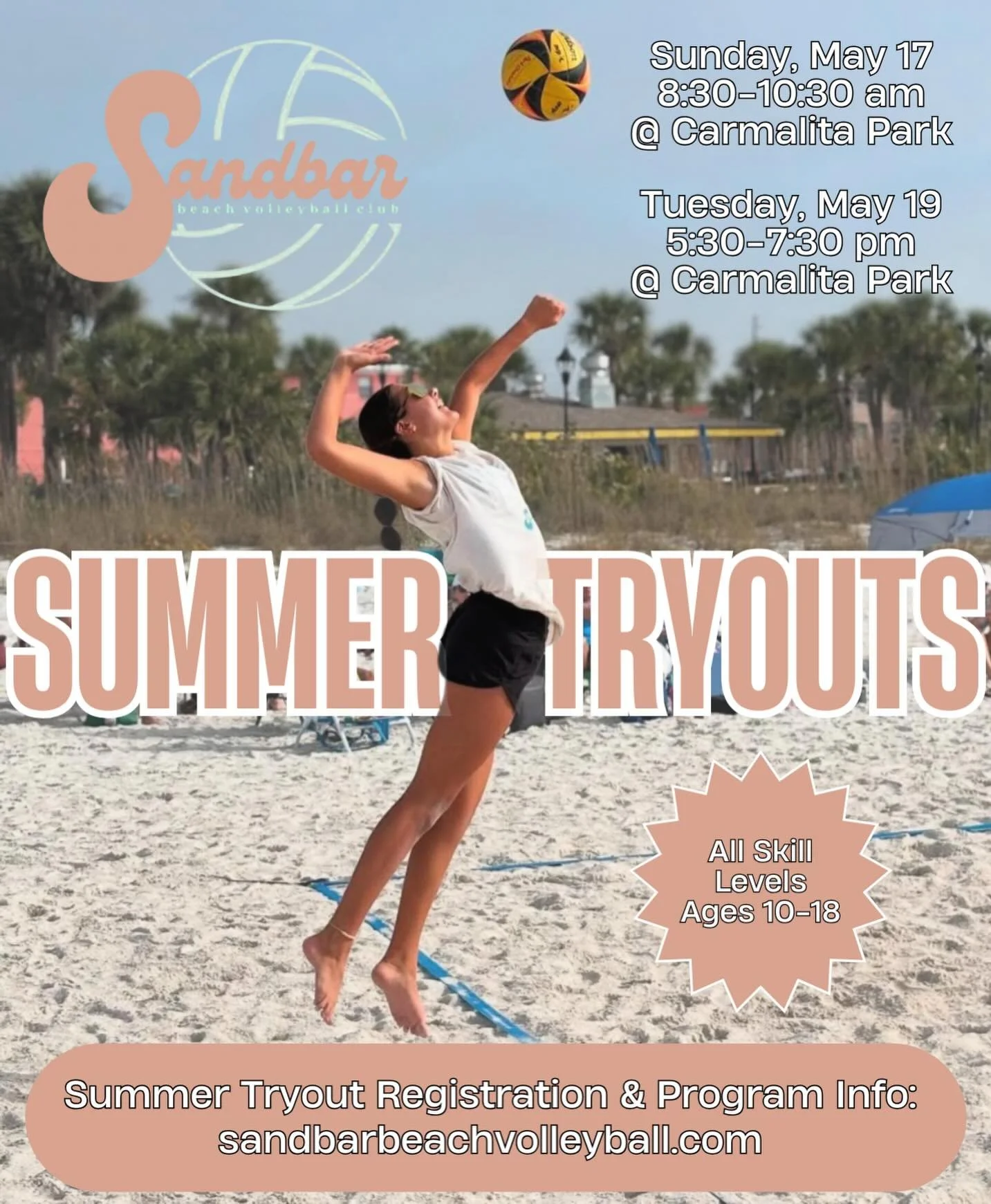 SUMMER SEASON 2026! Open to all skill levels &amp; ages 10-18.

PLAYERS ONLY NEED TO REGISTER &amp; ATTEND ONE OF THE TRYOUT DATES

Tryout Dates:

May 17, 2026 - Carmalita Park - 8:30 AM-10:30 AM - PARENT MEETING AT 10:30 AM 

May 19, 2026 - Carmalit