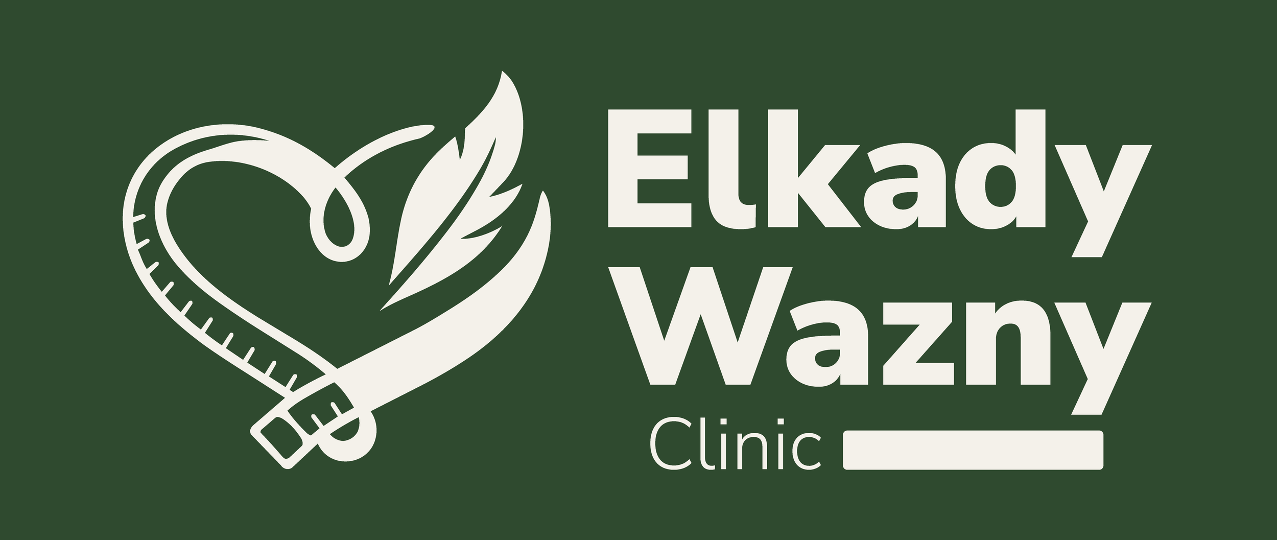 Logo of Elkady Wazny Clinic featuring a heart (representing care), a feather (representing making the burden or weight of a patient's struggle feel lighter) and green/light tan colors representing medical professionalism and integrity.