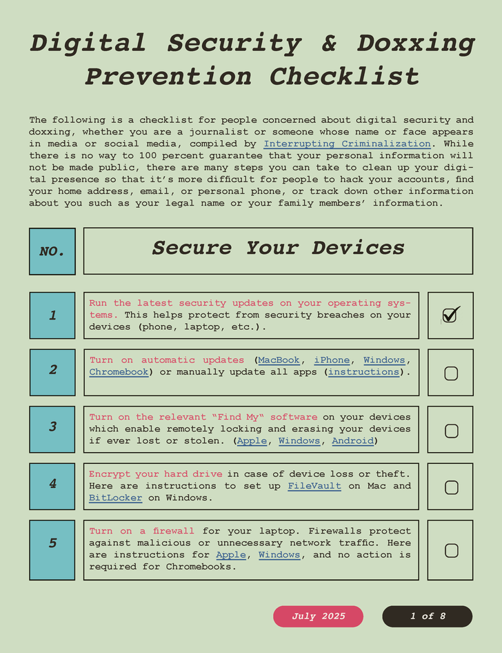 digital security and doxxing prevention checklist