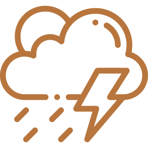Icon of a cloud with rain and a lightning bolt, representing stormy weather.