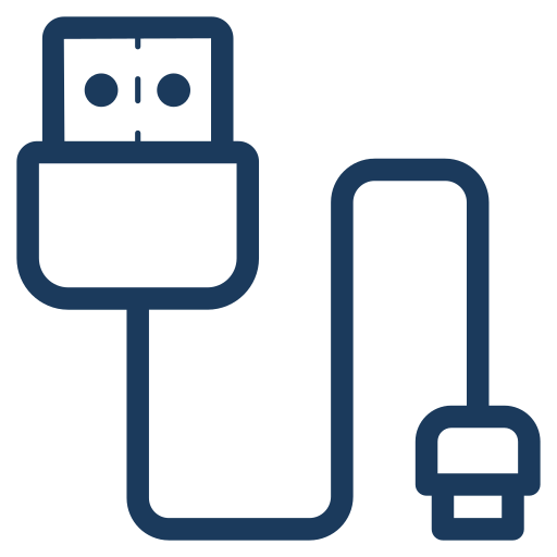 Outline illustration of a USB flash drive with a connected cable.