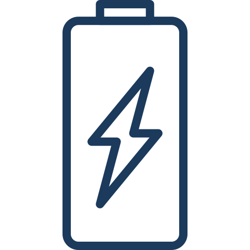 Icon of a battery with a lightning bolt symbol inside, indicating charging or battery power.