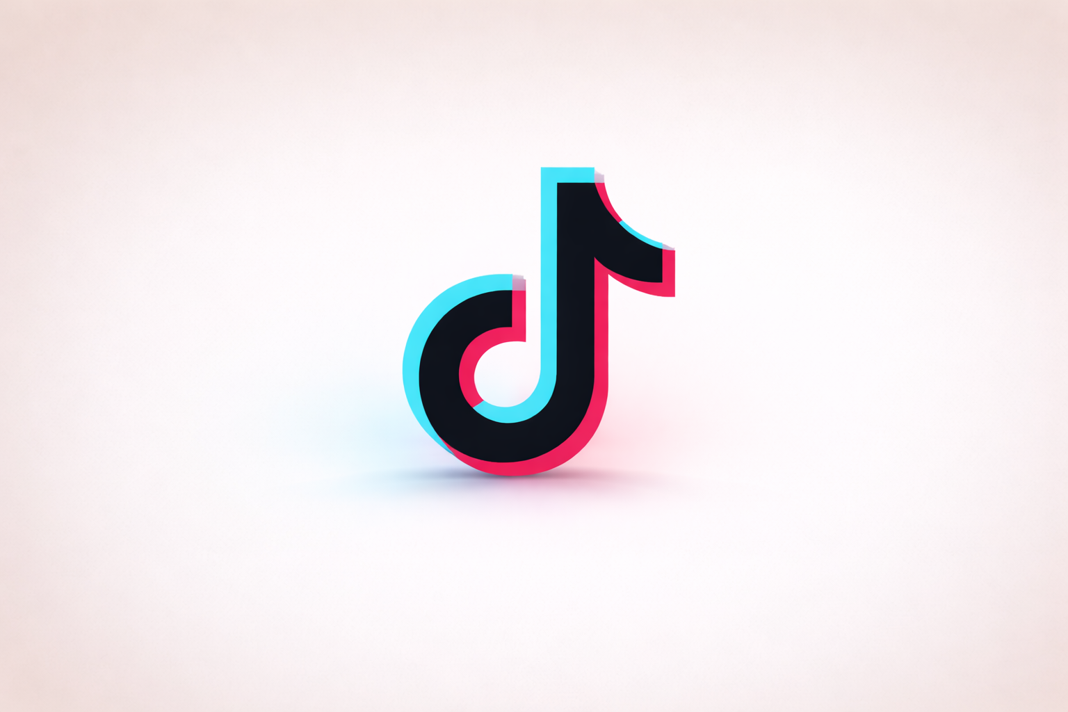 TikTok logo with a black, pink, and light blue outline on a white background.
