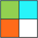 Geometric drawing of an outline square with sections divided by vertical, horizontal, and circle lines.