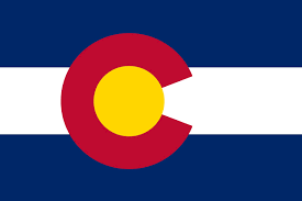 Flag of Colorado with blue, white, and red horizontal stripes and a red 'C' with a gold circle inside.