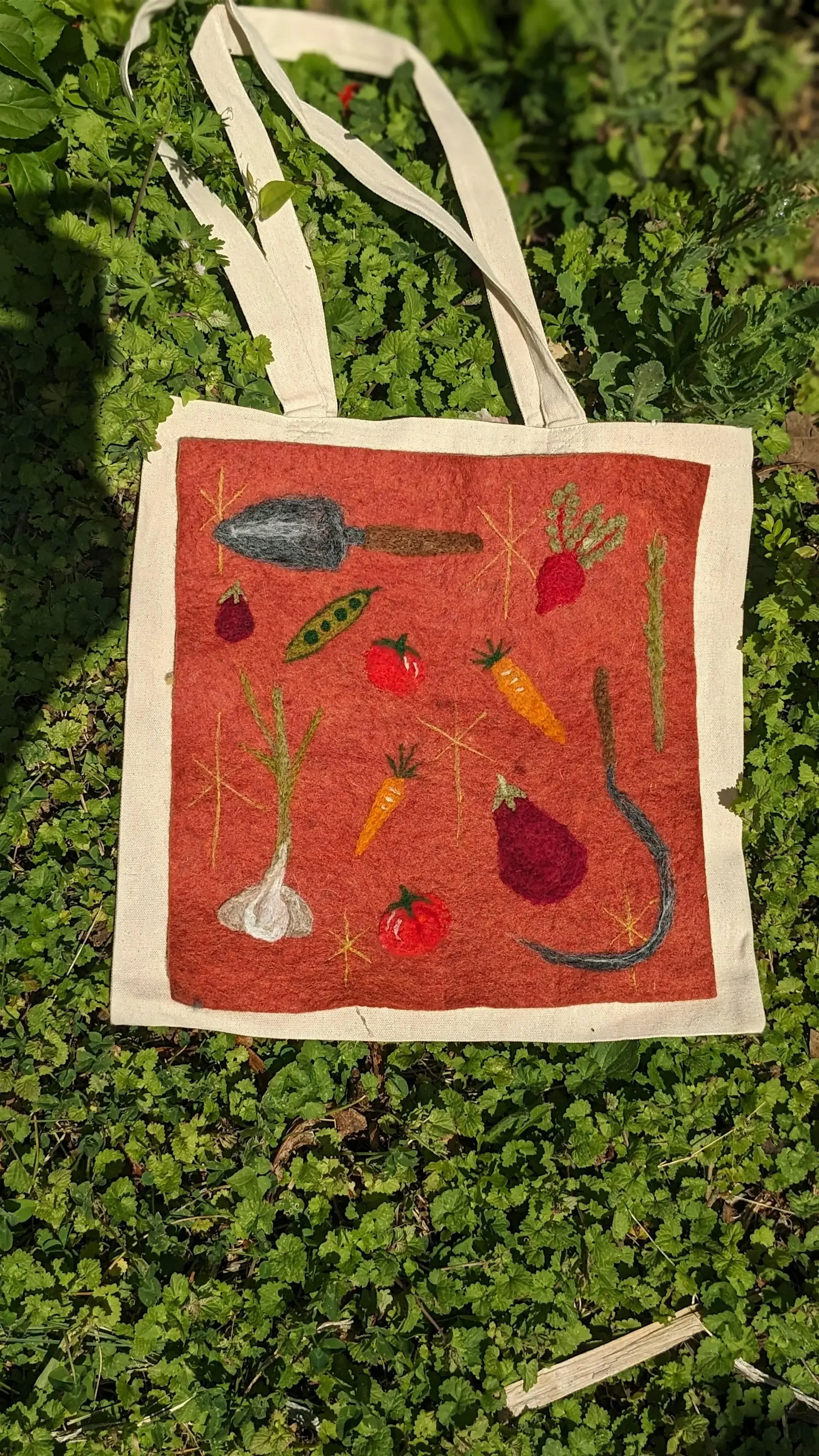 needle felted garden tote