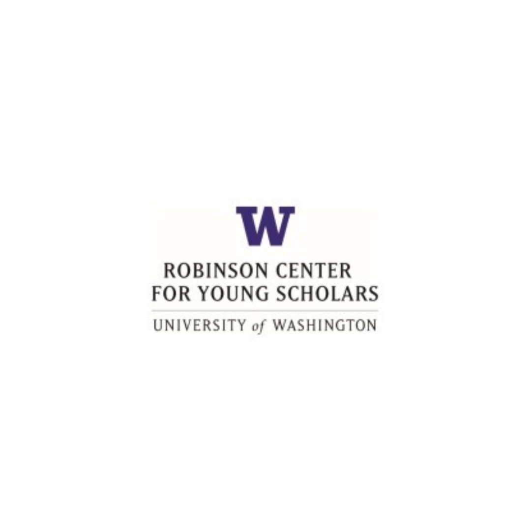 Logo for Robinson Center for Young Scholars at the University of Washington, featuring a large purple 'W' above the text.
