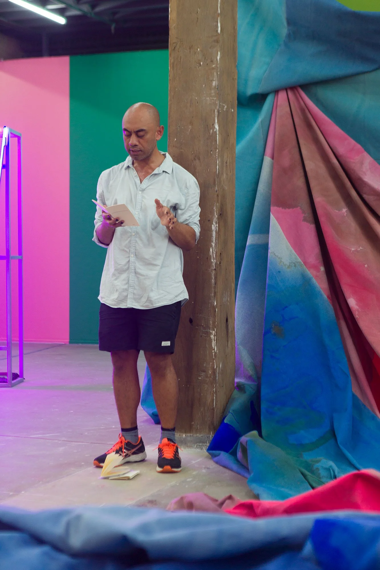 Performance documentation of live reading for 'Superposition of three types', 2017, Artspace, Sydney, AU. Photo: Jessica Maurer