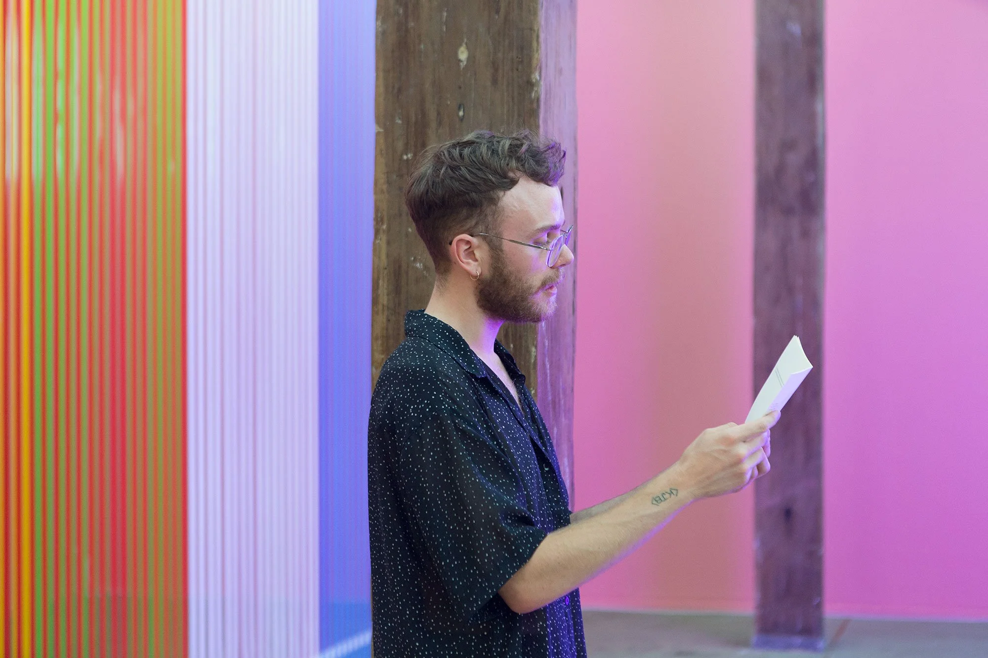 Performance documentation of live reading for 'Superposition of three types', 2017, Artspace, Sydney, AU. Photo: Jessica Maurer