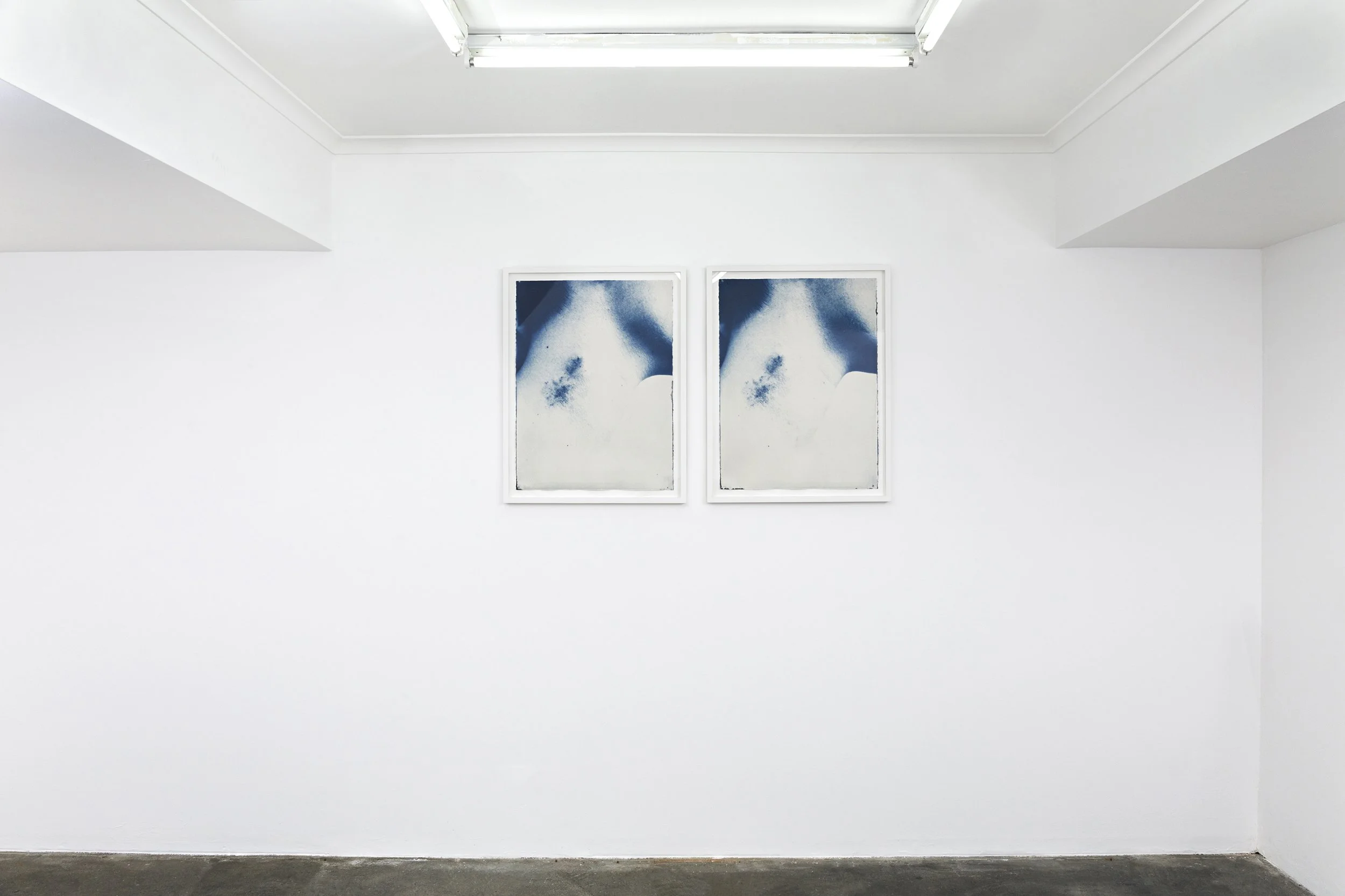 River beneath the river (I & II), 2017, cyanotype on 300gsm Arches coldpress watercolour paper, 56 x 76 cm (framed). Photo: Document Photography