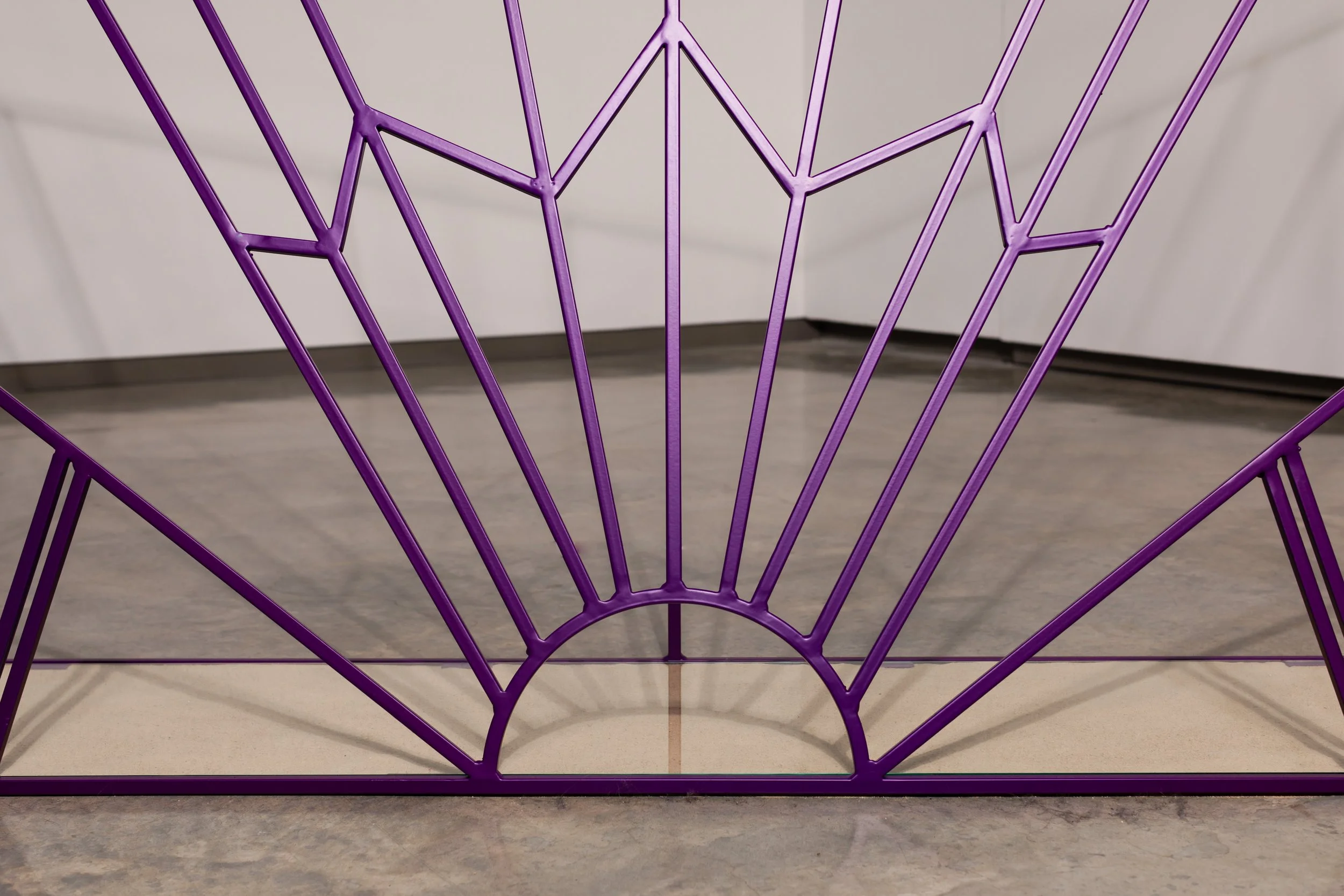 CONJURE (detail), 2018, powder-coated steel, sand, glass, 210 x 156 x 40 cm. Photo: Jacquie Manning