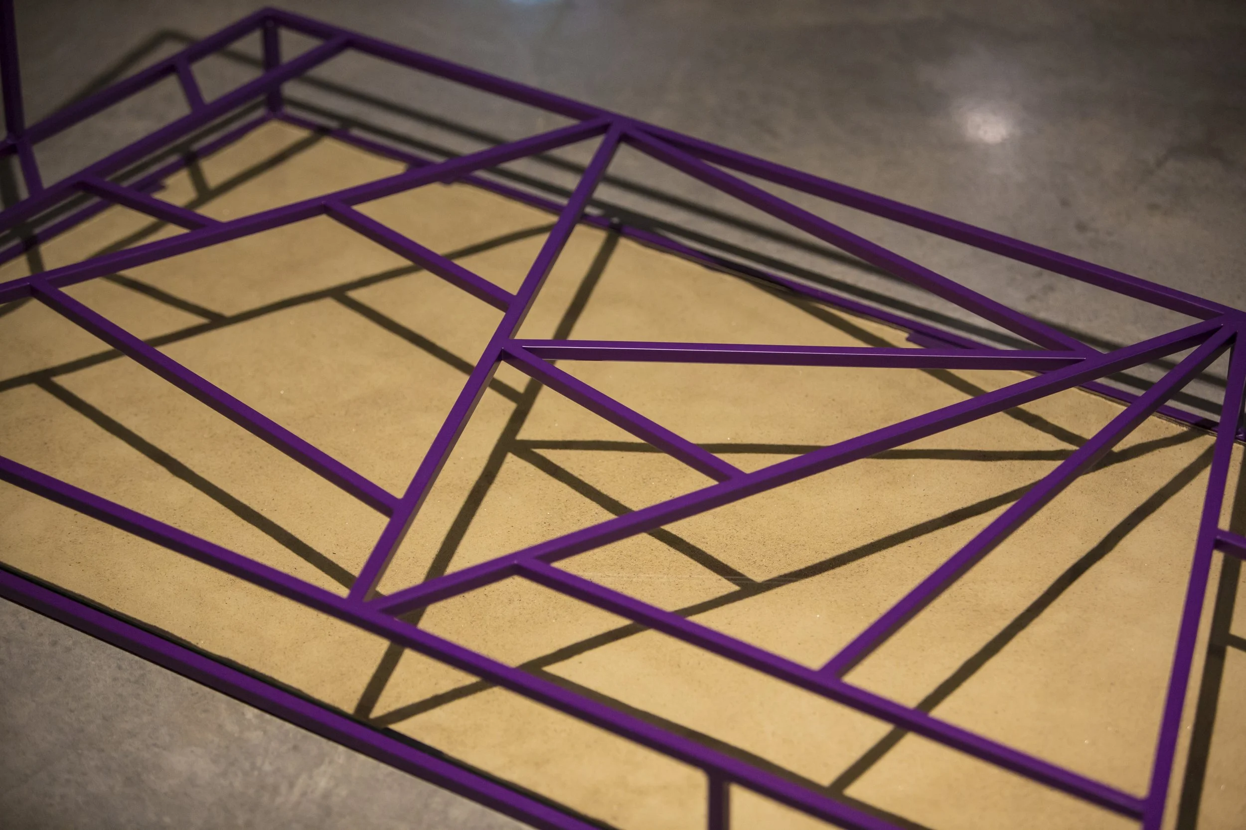 CONFECT (detail), 2018, powder-coated steel, sand, glass, 200 x 74 x 44 cm. Photo: Alex Davies