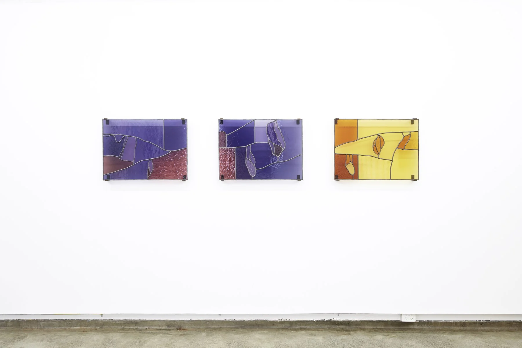 Idyll I–III, 2021, stained glass, 70 x 50 cm. Photo: Zan Wimberley