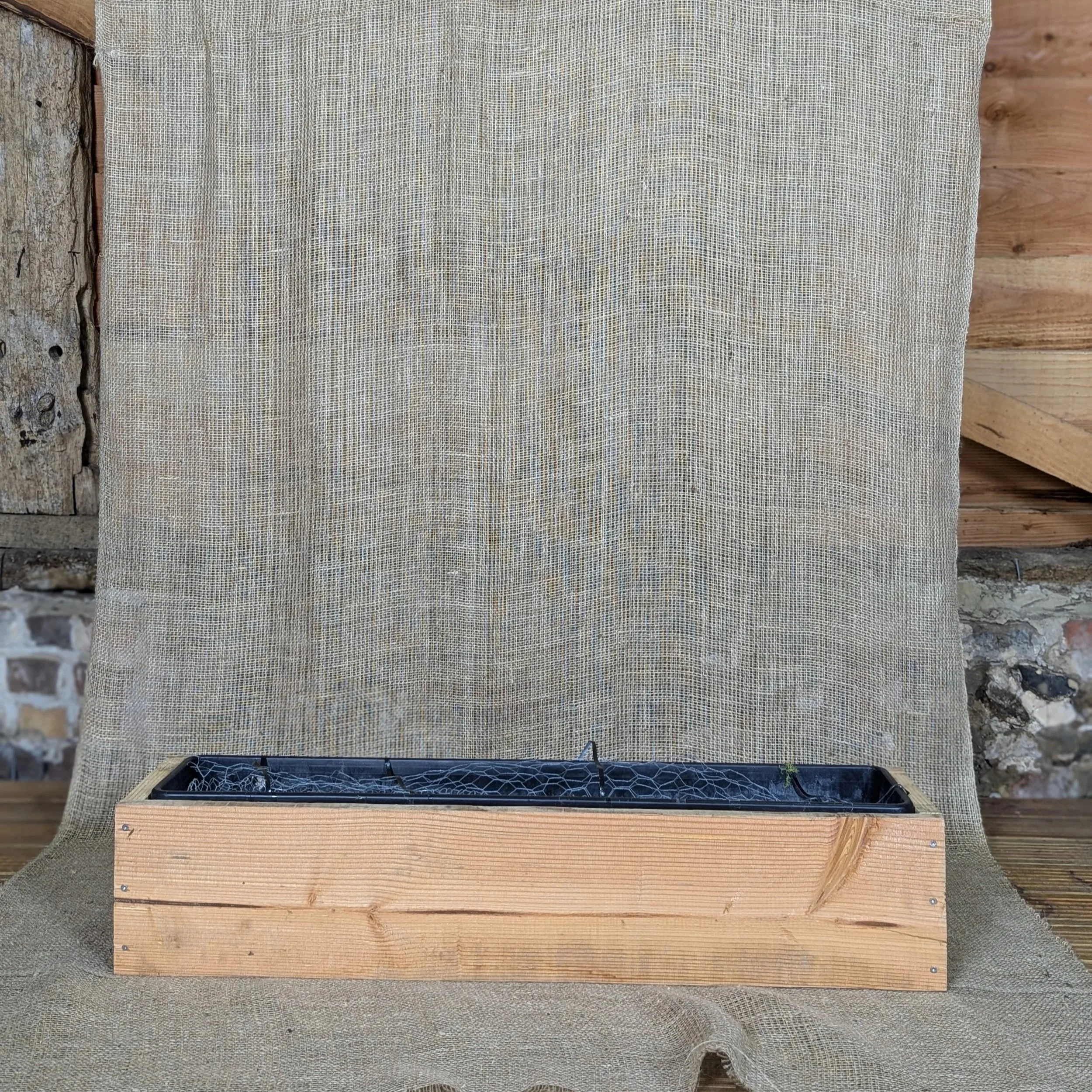 Wooden meadow trough.

2 available.

H24cm W96cm.

£7 each.

Comes with plastic insert.