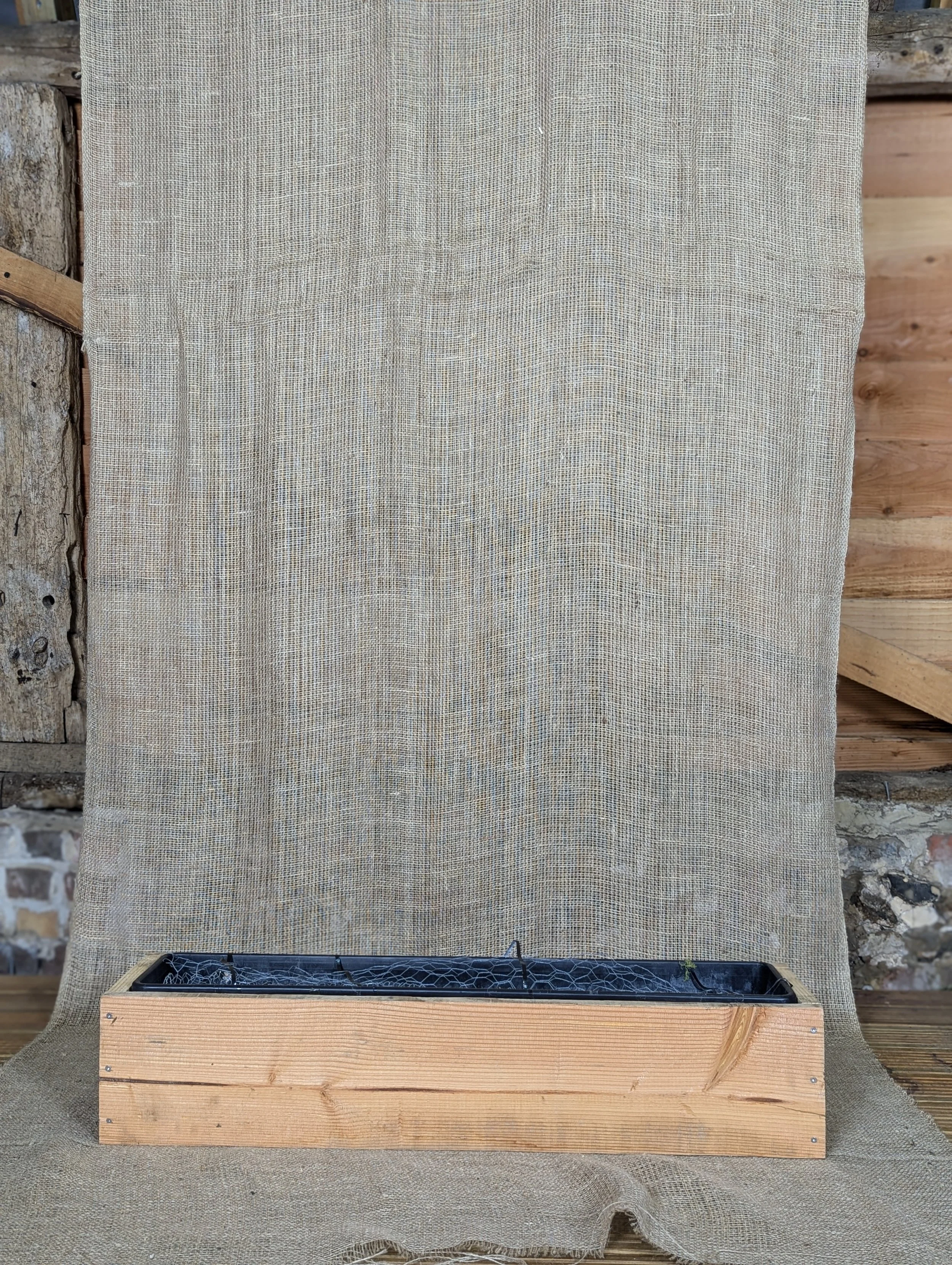 Wooden meadow trough.

2 available.

H24cm W96cm.

£7 each.

Comes with plastic insert.