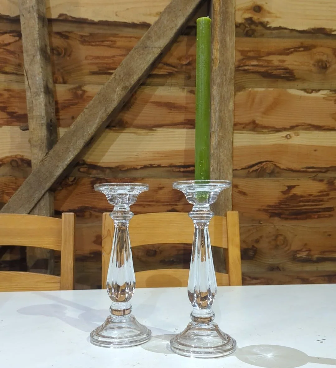 Tall Glass Candlesticks

9 available.

H24.5cm.

£2 each.

Must be returned wax-clean.


