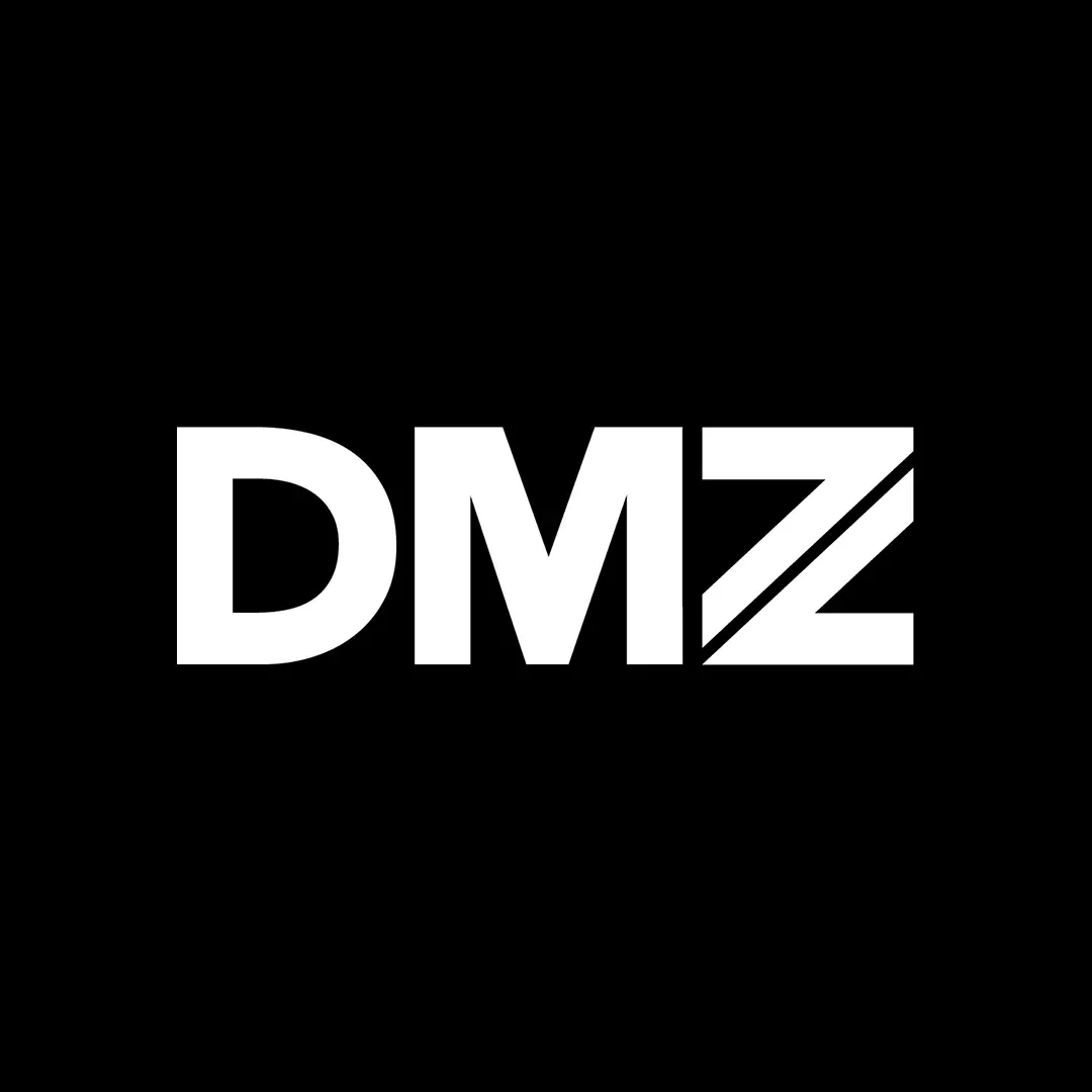 Black background with the white letters 'DMZ' prominently displayed in the center.
