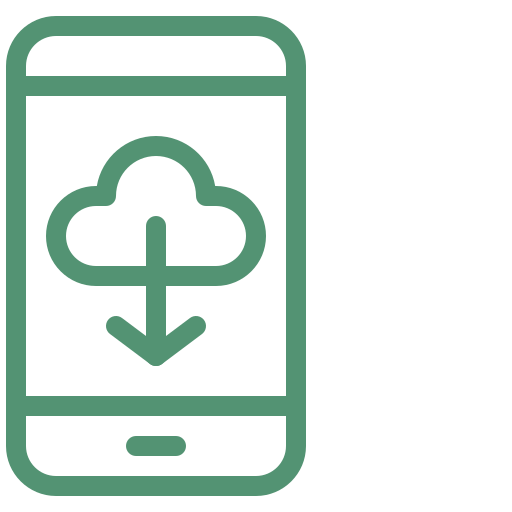 Outline of a smartphone with a cloud and downward arrow icon indicating cloud download.