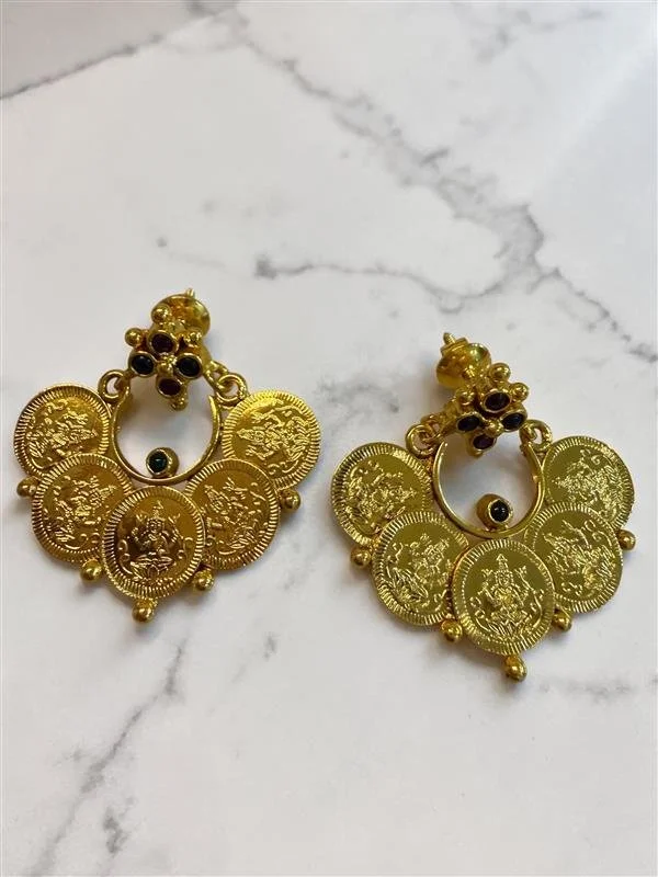Antique Gold Lakshmi Coin Temple Earrings