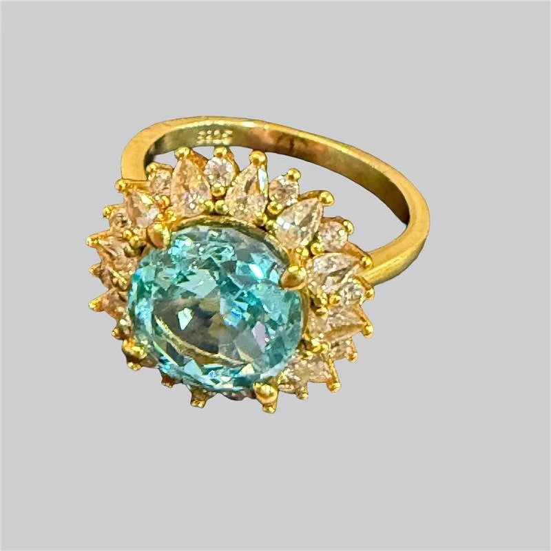 Aqua Bloom Halo Statement Ring