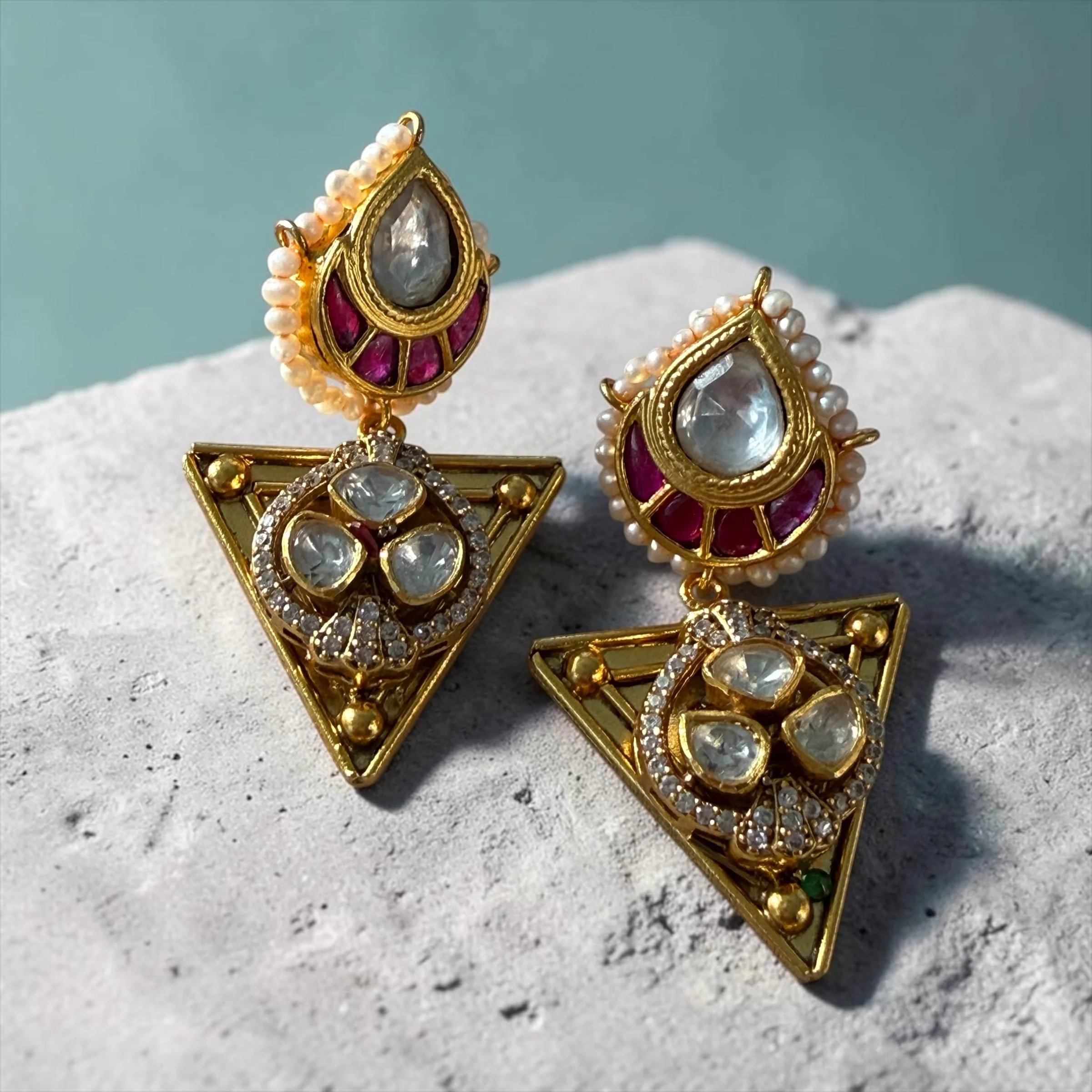Rajwada Moissanite Kundan Heritage Earrings