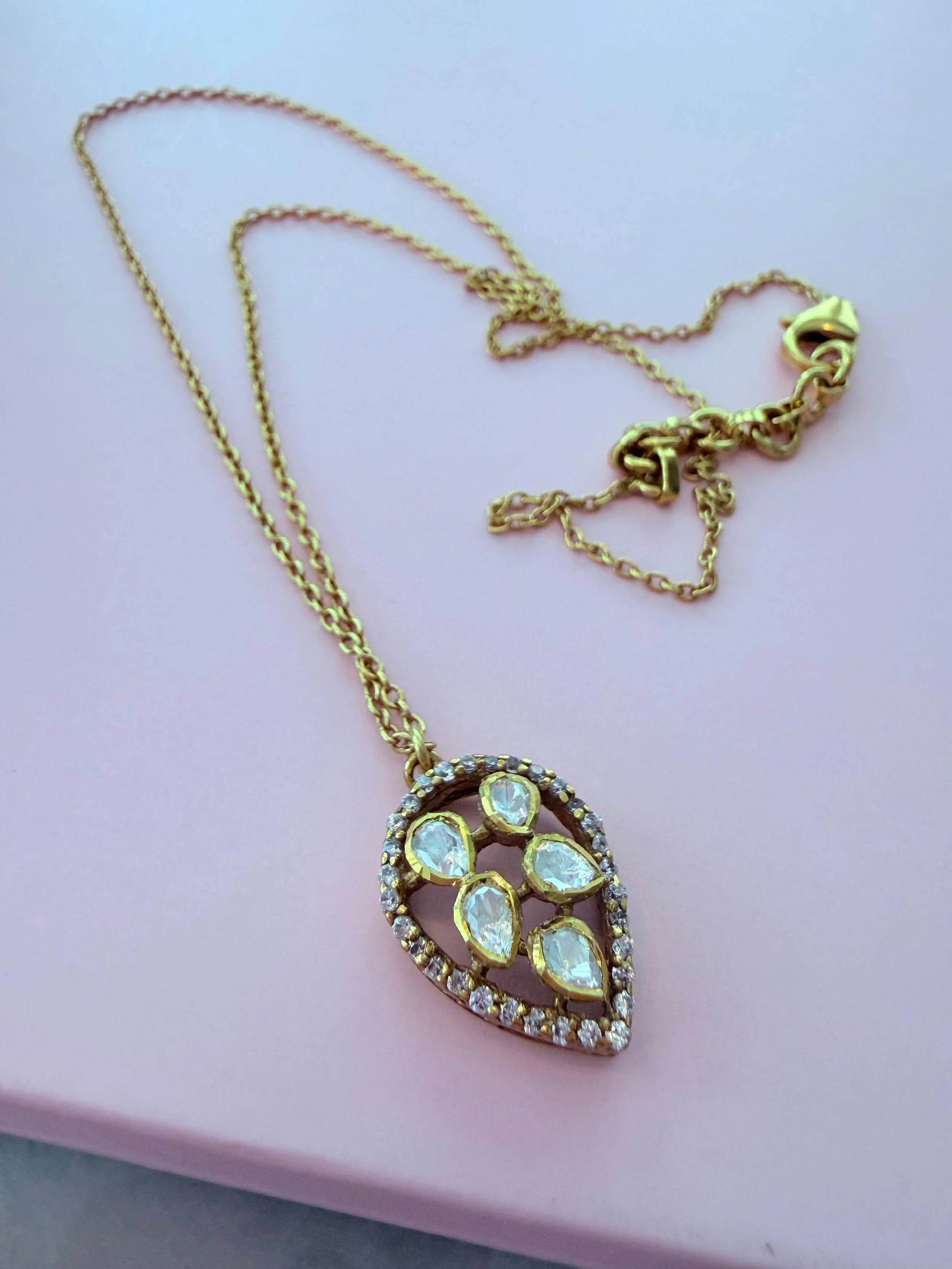 Teardrop Polki Halo Pendant Necklace