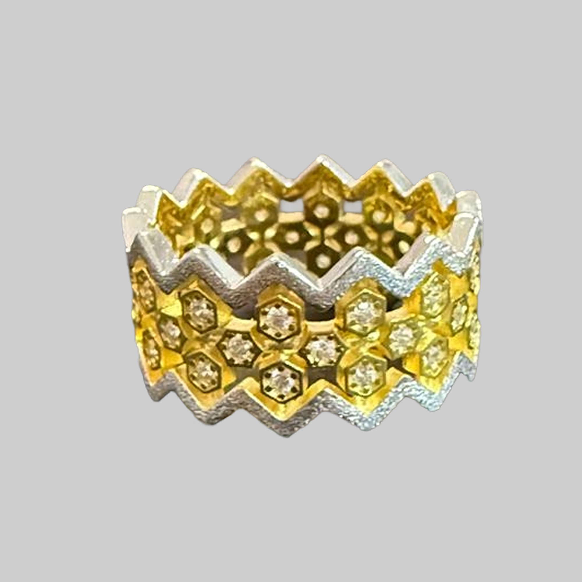 Golden Zigzag Crystal Band Ring