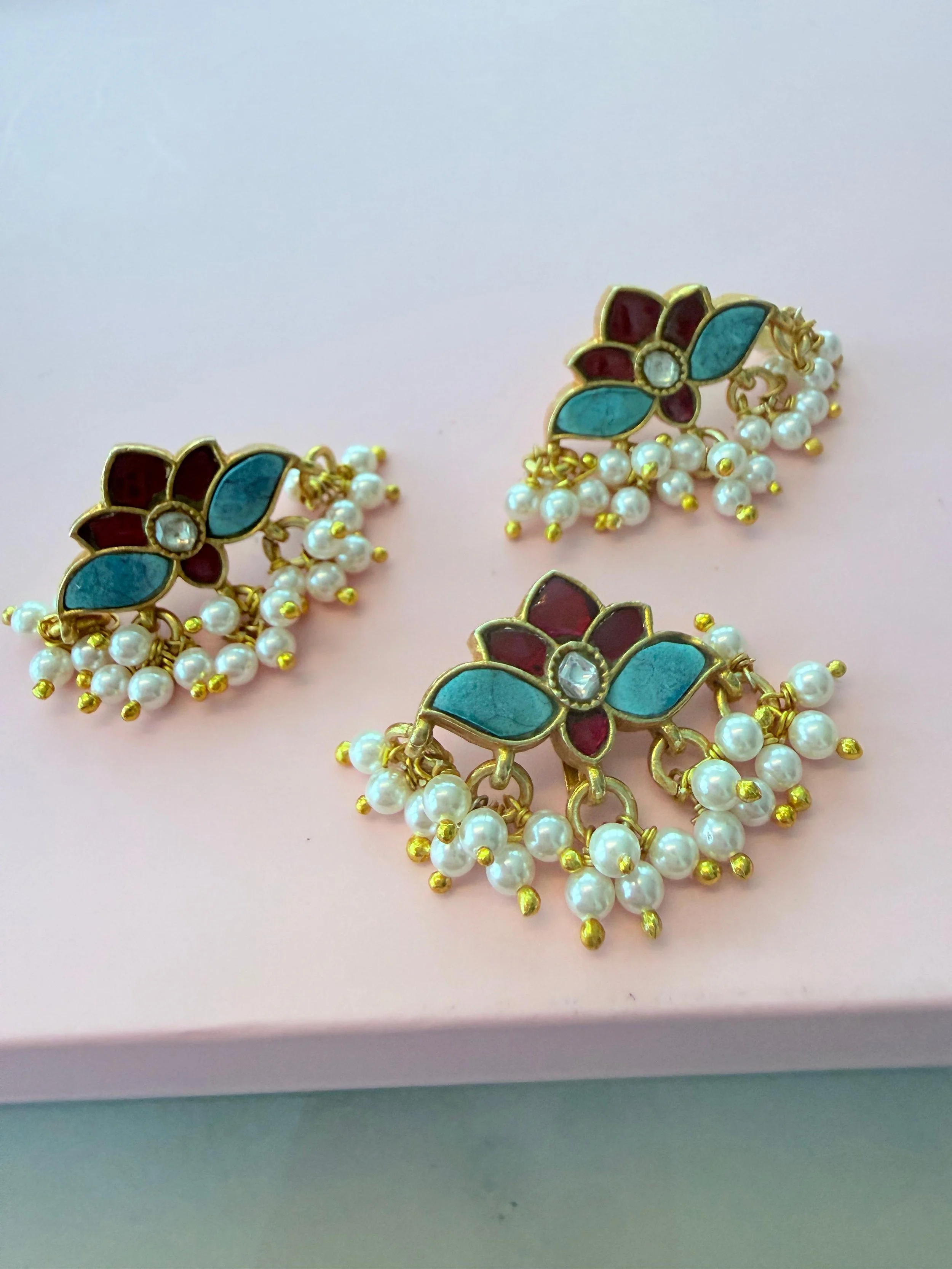 Floral Pearl Drop Pendant Set