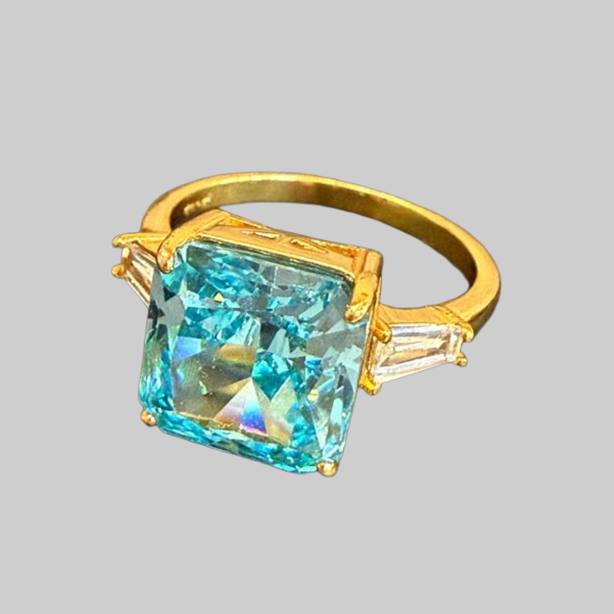 Aqua Prism Solitaire Statement Ring