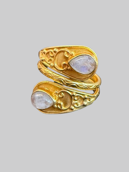 Antique Scrollwork Moonstone Open Wrap Ring