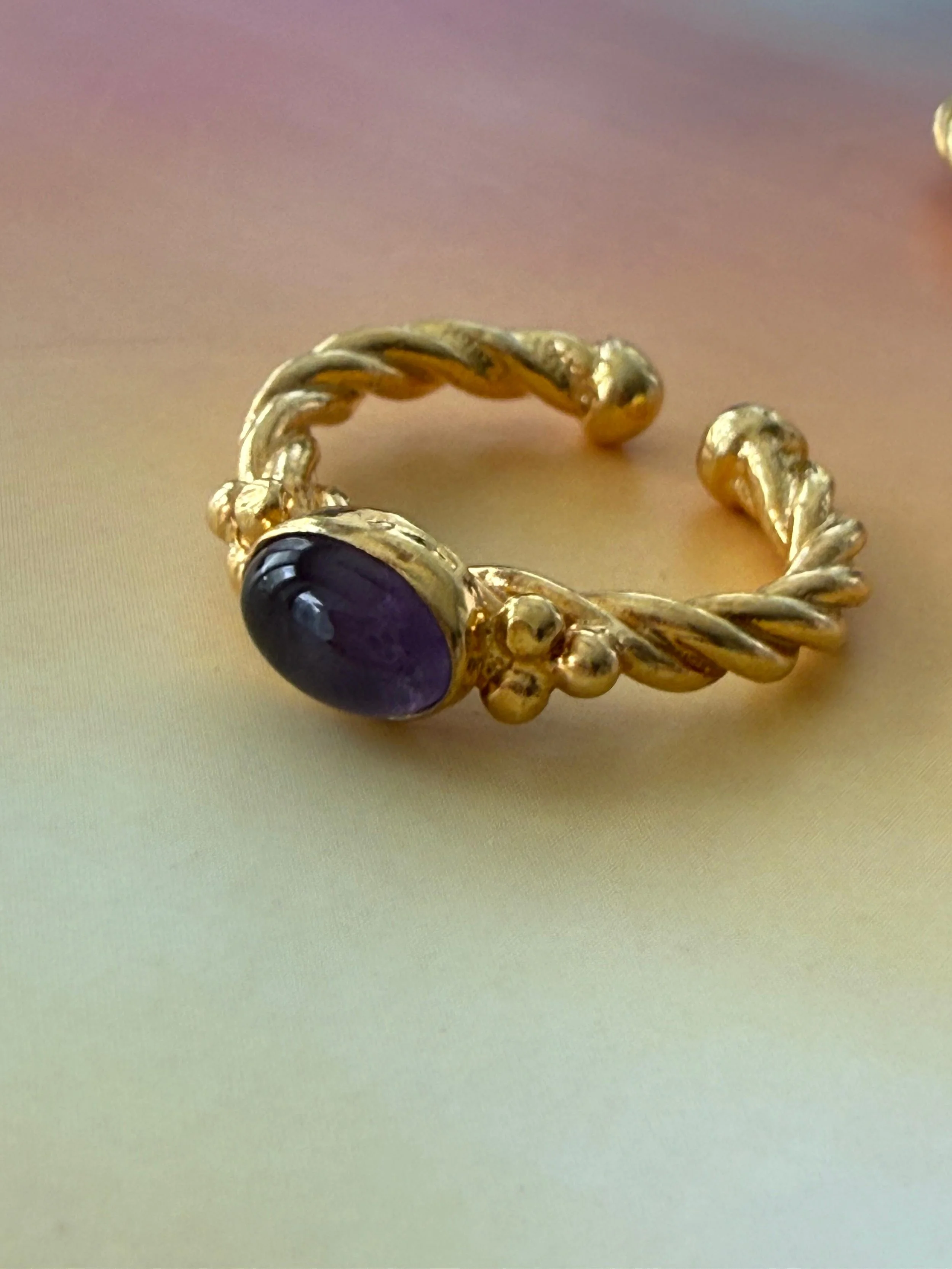 Amethyst Twist Adjustable Ring